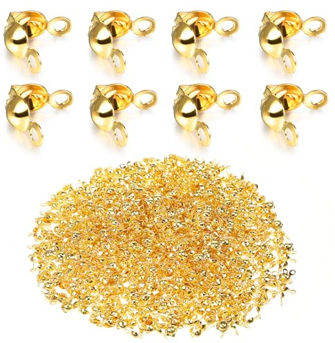 600 perline di chiusura in acciaio inox 304, chiusura per nodi, accessori per la creazione di gioielli (0,31 × 0,15 in) (oro)