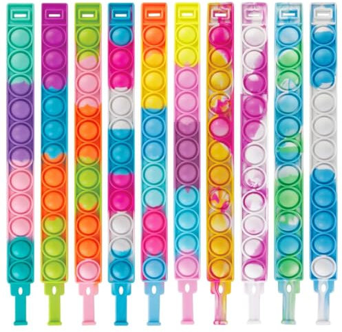 10 Piezas Pop Fidget It Pulsera Ajustable para Niños, Silicona Simple Juguete Sensorial Antiestrés, Vistosa Pulsera Pop It Bubble Fidget Toy,Pop it Fidget Toy, Regalitos Cumpleaños Invitados Niños