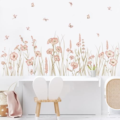 SHUCHING Wandtattoo Blumen Rosa, Wandsticker Mädchenzimmer, Selbstklebend Wandaufkleber für Wohnzimmer Schlafzimmer