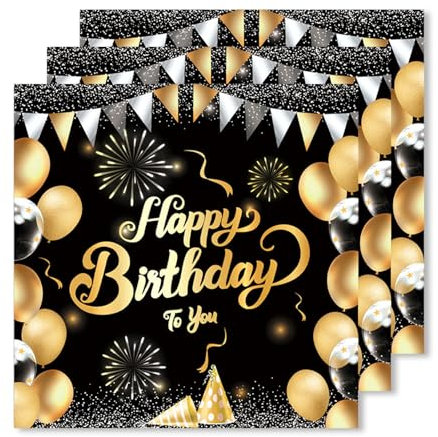 ParPix 20 Stück Happy Birthday Servietten 33x33cm Schwarz Gold Geburtstag Servietten Geburtstag Tischdeko Papierservietten Geburtstag Mann Frau Geburtstag Party Dekoration