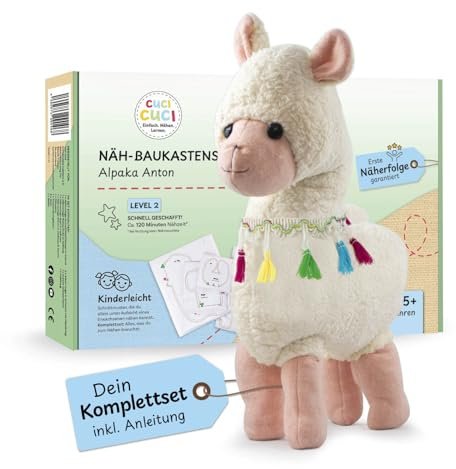 cuci cuci Näh-Baukastenset Motiv: Alpaka Anton | Erste Näherfolge garantiert für Kinder ab 5 Jahren, Komplettset mit allem, was Du zum Nähen brauchst | Fördert Kreativität & Geschicklichkeit