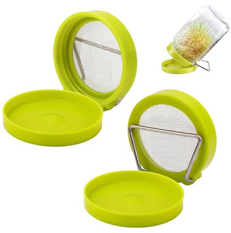 2pcs Sprouting Lids, Sprouting Jar Lid Kit Mesh Screen Sprouts Growing Lids with Draining Stand & Cover Germination Lids Caps for Wide Mouth Jars Grow Bean Sprouts Broccoli Seeds
