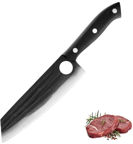 Huuskjpn Japanese Kiritsuke Knife 7.5 Professional Ultra Sharp Kitchen Chef Knife Hand Forged Full Tang High Carbon Steel Cooking Knife with Ergonomic Wooden Handle