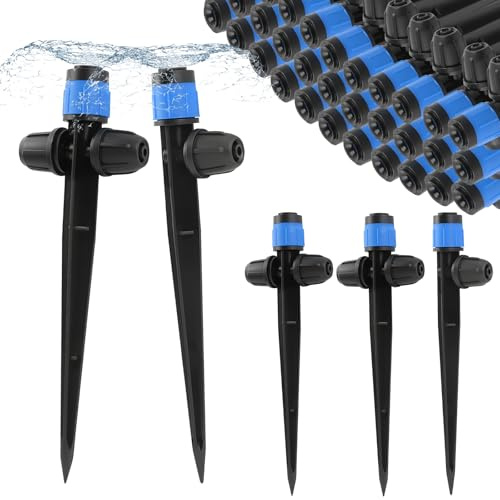 Kalolary - 35 emisores de riego por goteo de doble cabeza, piezas de riego por goteo bloqueadas para tubos de 1/4, gotero de agua ajustable de 360 grados con cerradura para sistema de