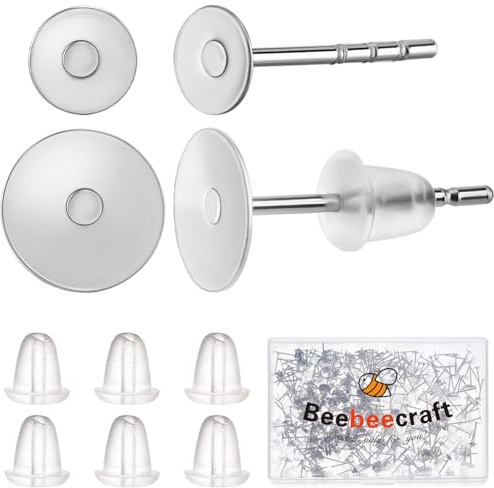 Beebeecraft 1 Box Mit 800 Stück Ohrsteckern Aus Chirurgischem Edelstahl Der Güteklasse 316 flaches Pad Mit Schmetterlings Ohrringverschlüssen Zur Herstellung von Ohrringen (Fach: 4/6mm)