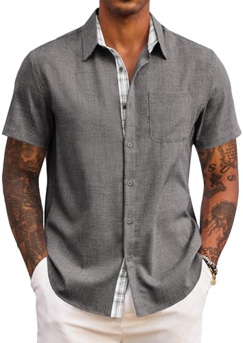 COOFANDY Chemise Homme Chemisette Homme Été Manches Courtes Chemise Légère Confortable Gris Foncé 4XL
