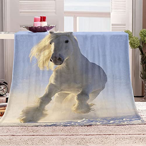 Warme Kuscheldecke Flanell Decke Microfaser Fleecedecke 130X150Cm 3D Weißes Tier Pferd Drucken Sofadecke Weiche Flauschige Wolldecken Tagesdecke Wohndecke Für Erwachsene & Kinder