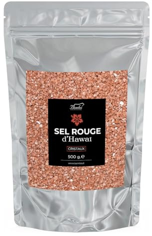 Sel Rouge d'Hawaï Bembo - Cristaux de Sel Rouge Alaea - Emballage de 500 g - Idéal pour Viandes, Poissons au Four et Légumes