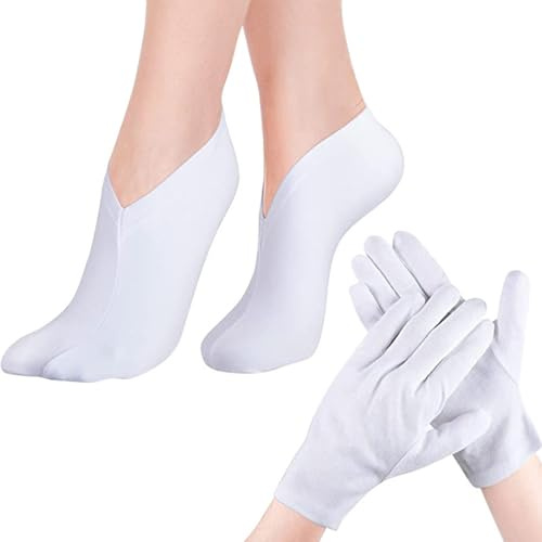 Shuade Gants et chaussettes de beauté en coton pour spa, eczémas, mains sèches, pieds craquelés, soins de la peau des mains et des pieds, jour et nuit