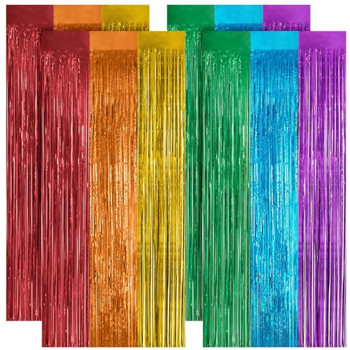 OFFCUP Cortina de Oropel, 4PCS Cortinas Metálicas Foil Fringe Cortinas Fiesta, 1m x 2m Flecos Cortina de Borla, para Decoración Pared Boda Cumpleaños Halloween Fiestas Navidad