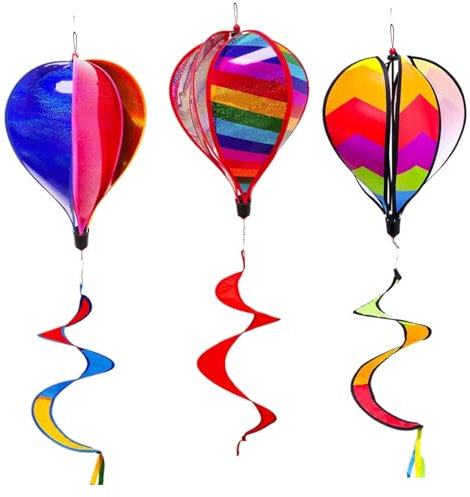 3 Molinillo Arcoíris Decoraciones Globo Aerostático, 130cm Molinetes De Viento Globo Aerostático, Molinetes De Arcoíris Para Jardín, Adorno Manga Viento Para Vallas Jardín, 27x130cm