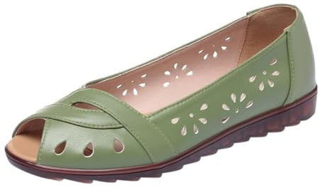 Sandales d'été plates pour femme - Élégantes - Bout ouvert - Chaussures creuses et légères - Chaussures de travail confortables - Semelles souples - Chaussures basses - Ballerines, vert, 38 EU