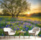 Papier Peint Panoramique Champs Fleurs Prairies 250X175Cm (Lxh) - Revêtement Mural Décoration Pour Chambre Salon Cuisine - 3D Peinture Murale Interieur Paysage Au Lever Du Soleil - Vert Émeraude