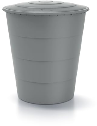 Kreher® XXL Tonne de récupération d'eau de pluie 'Smooth' 510L avec couvercle et pieds (facultatif). En plastique anthracite/gris. Design discret au format rond, intemporel et moderne. (Gris, Avec