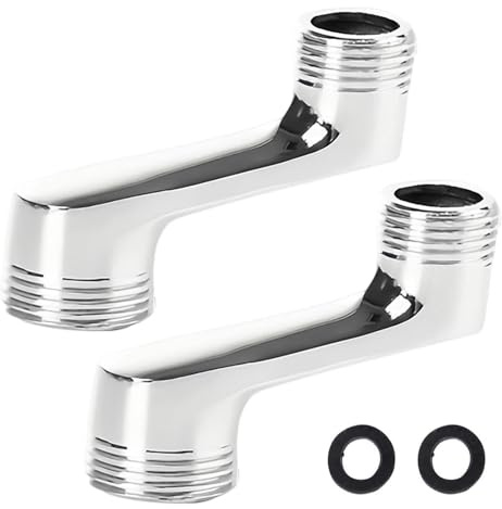 AMONENZ 2 Stück S Anschluss 1/2 auf 3/4, Messing Duscharmatur Adapter | Verstellbar, Versatz 42 mm, Silber S-Anschluss Versetzt für Wandarmaturen, für Montage und Anpassung von Duscharmaturen