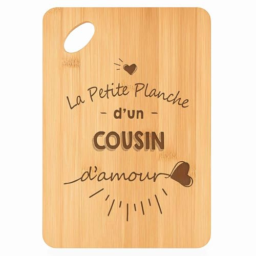 Planche à découper Cousin d'amour - Plateau Apéro en Bambou Cadeau Gravé pour Homme Anniversaire Famille Cuisine Barbecue