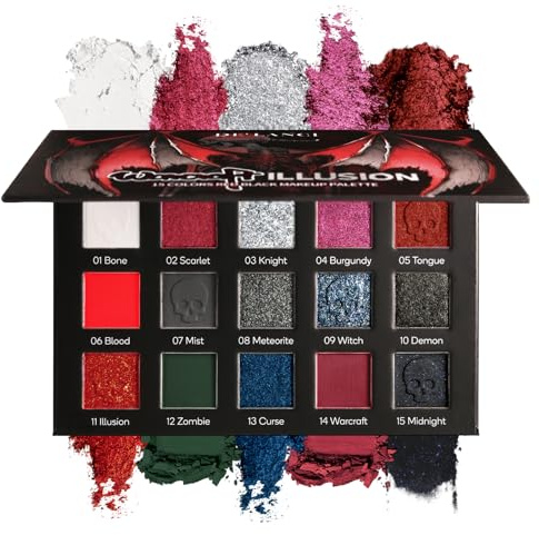 Rot-Schwarze Lidschattenpalette, Goth-Rote Lidschatten Halloween-Makeup | Schwarz-Silberne Schimmer-Glitzer Eyeshadow Pallet Burgunder Smokey-Mattlic eye shadow für SFX-Clown Vampir Weihnachts Looks