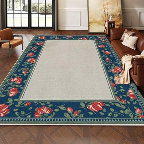 Alfombra floral vintage, lavable, ligera, retro, para sala de estar y dormitorio, diseño medieval francés, alfombra decorativa de estilo oriental, perfecta para sofás y mesita de noche