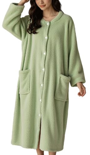 Peosaard Accappatoio Fuzzy da Donna, Accappatoio Lungo da Donna Morbido Caldo Pile Corallo Accappatoi in Peluche da con Tasche e Bottoni Pigiama Invernale da Spesso, Verde, Vestaglie per