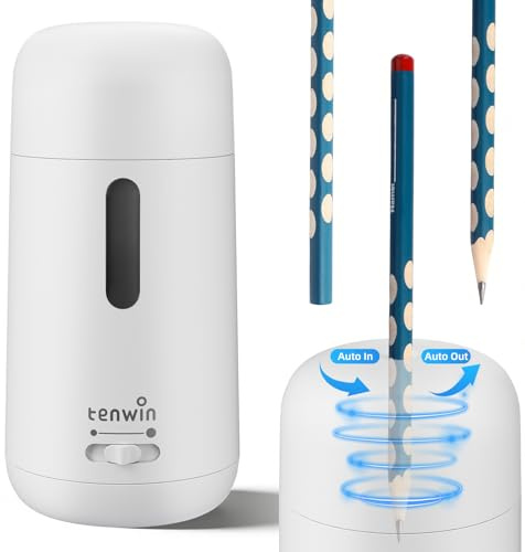tenwin Vollautomatischer elektrischer Bleistiftspitzer, spitzt schnell 7-8 mm Bleistifte und Buntstifte, wiederaufladbar und tragbar, ideal für zu Hause, die Schule oder das Büro (weiß)