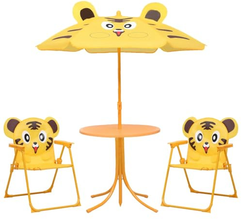 Ordellia Lot de 3 chaises pliantes de jardin pour enfants - Jaune - Avec parasol - Diamètre : 105 cm - Pour extérieur et patio