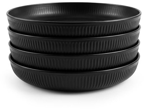 M.J COMFY-LIFE Pasta Bowls Large Unbreakable Plastic Serving Bowls Lightweight, Dishwasher Safe Deep Cereal Bowls for Pasta, Salad, Rice – Ideal for Everyday Use & Family Dining (Black, 4-Pack)