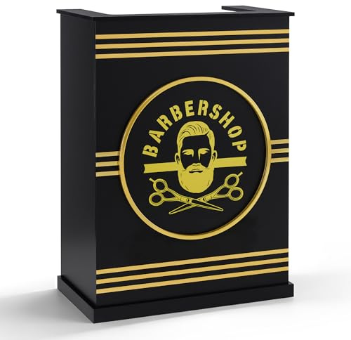 BarberPub Empfangstheke mit 1 Schublade & 1 Schrank, Empfangstisch Abschließbar, Empfangstresen Holz, Rezeptionstisch Rezeptionstheke Schmal, Kassentheke für Friseursalon, 45x80x110 cm, R9788(Schwarz)