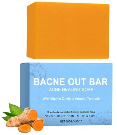 Bacne Out Bar - Sapone Alla Curcuma, 100g Saponetta Per La Pulizia Profonda Dei Pori Con Curcuma, Vitamina C E Alfa-arbutina, Per Schiena, Petto E Spalle,Rimozione Macchie Scure