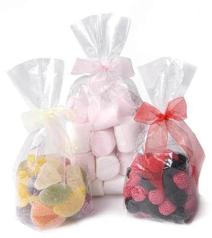 Bag It Plastics Clear Cellophane Block Bottom Sweet/Gift Bags 8.5 x 2.75 x 1.75 (21.5cm x 6.5cm x 4.6cm) Pack of 50 – Perfect for Sweets, Cookies, Treats & Favors