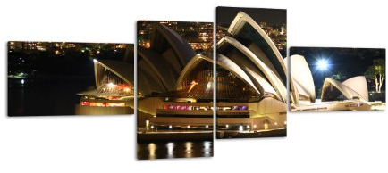 Leinwandbild Sydney Opera LW164 Wandbild, Bild auf Leinwand, 4 Teile, 200x90cm, Kunstdruck Canvas, XXL Bilder, Keilrahmenbild, fertig aufgespannt, Bild, Holzrahmen, Australien, City, Skyline,