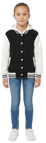 A2Z 4 Kids Filles Garçons B.B Veste à capuche unie Varsity Classique Style Baseball Léger - B.B Plain Hooded Jacket Black 13