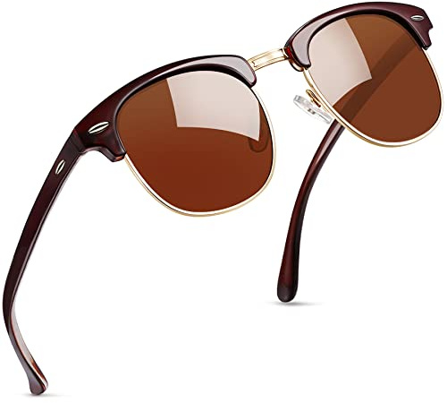 Joopin Klassiska Solglasögon Herr Dam med UV 400-skydd och Retro Halvram Solglasögon Polariserade Fiske Sunglasses Unisex för Fiske Körning Golf Brun Ram Brun Lins