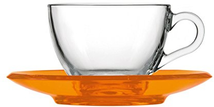 Fratelli Guzzini Gocce Tazza Cappuccino con Piattino, San|Glass, Arancio, 15.5x15.5x8 cm