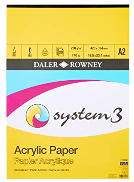 Daler-Rowney System3 Acrylpapier, Leinenstruktur, 230 g/m², A2, einseitig geklebt, 20 weiße Blätter, ideal für professionelle Künstler und Studenten