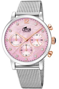 LOTUS Reloj Mujer Analógico de Acero Inoxidable 316l Plateado - Movimiento de Cuarzo Cronógrafo - Cristal Mineral de Alta Resistencia - Resistente al Agua 5 ATM 18676/2 - Trendy