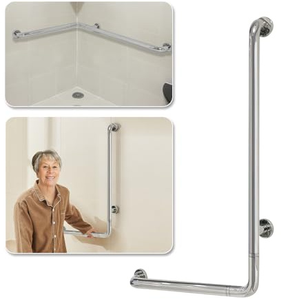Zelen Dusch-Haltegriff für Senioren, Toilette, Sicherheits-Haltegriff, L-förmige Badezimmer-Handlauf, Wandhalterung, 61 x 91,4 cm, Edelstahl, Gebürstet, Silver