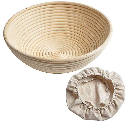 Frestepvie Gärkörbchen Rund Ø 25 cm Gärkorb aus Peddigrohr Natürlich Brot-Form Mit Zwischenlage Abdeckung (Beige, Durchmesser:22 cm)