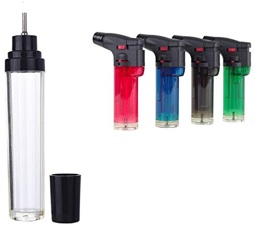 UN Chalumeau à gaz flamme réglable Chalumeau de Cuisine + Recharge gaz 18ml - Briquet Jetflame COULEUR Aléatoire