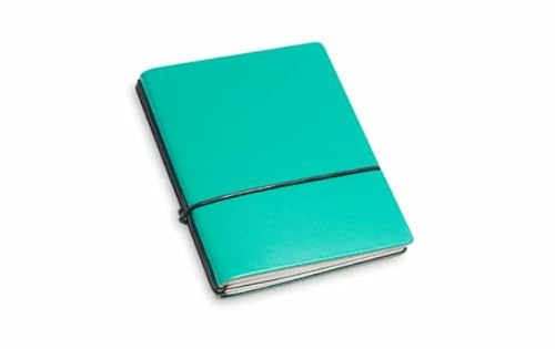 X17 Notizbuch A7, türkis/grün; aus recyceltem Leder. Austauschbare Notizhefte (blanko, kariert) mit Doppeltasche, Made in Germany