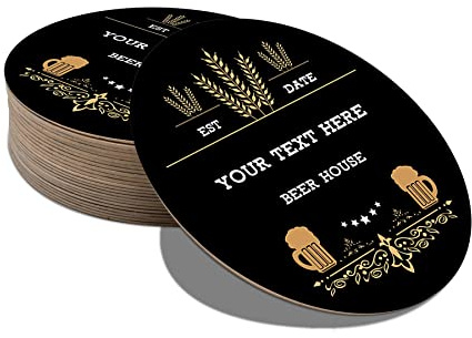 Personalised Beer Mats Pack of 24 - Absorbent Recyclable Round Cardboard Drink Mat Coasters - Accessories for Home Bars Pubs - CO-CARD-DI047-BLACK-R-24 - ADD Your Text