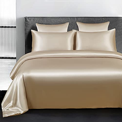 Satin Bettwäsche 135x200 Glänzend Seidig Bettbezug Kissenbezug 80x80 Taupe | Oeko tex, Glatt, Luxus, Sommerbettwäsche, Polyester, Reißverschluss, Einzelbett