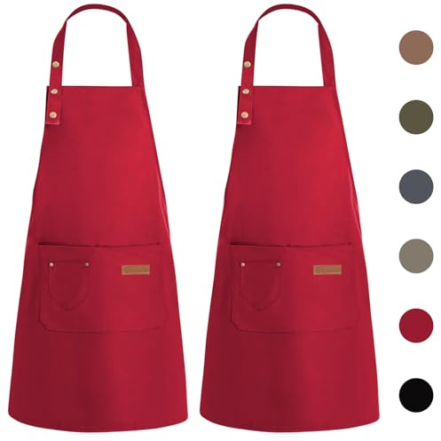WENYA 2 Pack Kitchen Apron for Women, Unisex Adjustable Cooking Apron with Pockets, Canvas Waterproof Apron for Home Kitchen, Restaurant, Coffee House