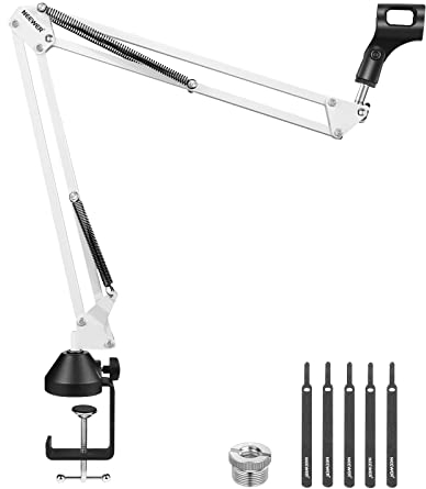 NEEWER Mikrofonarmständer,Aufhängung Boom Scherenmikrofonarmständer mit 3/8 bis 5/8 Schraube und Kabelbindern,kompatibel mit Blue Yeti Snowball Yeti X Quadcast usw.Max.Belastung 1,5kg (Weiß)