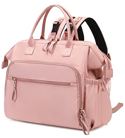 LORADI Mochila de pañales convertible, gran apertura en la parte superior, 14 bolsillos, con clip para cochecito, resistente al agua, rosa claro, Large-20L