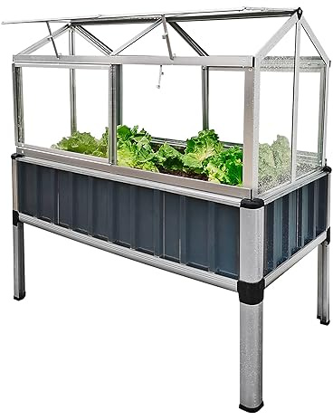 Dema Alu Hochbeet mit Gewächshausaufsatz, Frühbeetaufsatz, Treibhausaufsatz, 114x61x129 cm, 2X seitliche Schiebetüren, 4X Dachentlüftung, 3-stufig, anthrazit