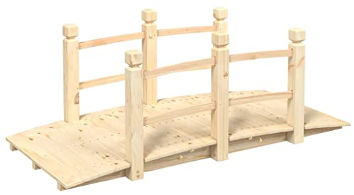 vidaXL Gartenbrücke, Teichbrücke für Garten Bauernhof Hinterhof, Zierbrücke mit Geländer auf beiden Seiten, Brücke Holzbrücke, Massivholz Fichte