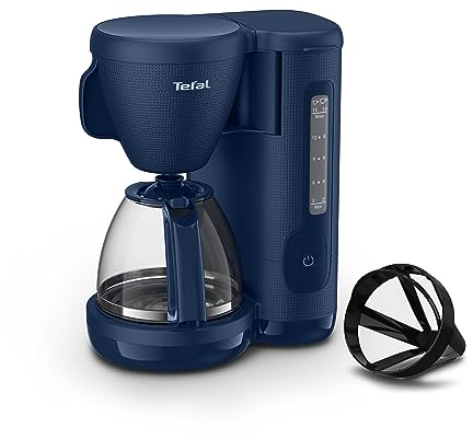 Tefal Morning Filterkaffeemaschine, Glaskanne, 1,25 Liter Wassertank, Warmhaltefunktion, Dauerfilter, Wasserstandsanzeige, Blau, CM2M1410