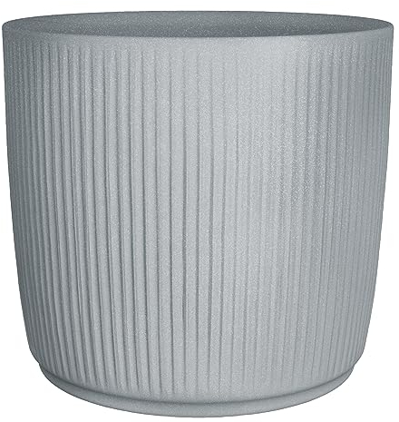 Scheurich Linetto 40, Pflanzgefäß/Blumentopf/Pflanzkübel, rund, Farbe: Stony Grey, hergestellt mit recyceltem Kunststoff, 10 Jahre Garantie, für den Außenbereich