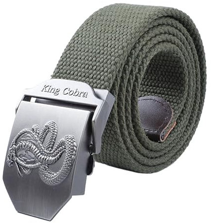 Arbeitsgürtel Für Herren, Gürtel Für Herren, 3D-King-Cobra-Muster, Antike Flip-Top-Gürtelschnalle Mit Canvas-Webgürtel, Verstellbarer Golfgürtel Aus Canvas-Stoff, Geeignet Für Arbeit Und Reis