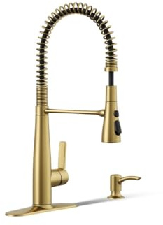 KOHLER K-REC22745-SD-2MB Semi-Professional Kitchen Sink Faucets with Soap Dispenser, Commercial Kitchen Faucets with Pull Down Sprayer, Vibrant Brushed Moderne Brass